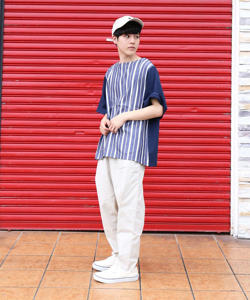 revertical(リバーティカル)の「ストライプ 接触冷感 配色 ダブルフェイス Tシャツ(Tシャツ/カットソー・メンズ・ブラック/ベージュ/ネイビー・M/L)」の7枚目の写真