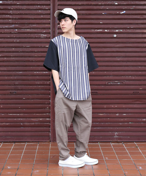 revertical(リバーティカル)の「ストライプ 接触冷感 配色 ダブルフェイス Tシャツ(Tシャツ/カットソー・メンズ・ブラック/ベージュ/ネイビー・M/L)」の9枚目の写真