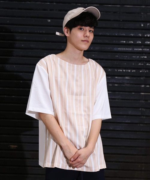 revertical(リバーティカル)の「ストライプ 接触冷感 配色 ダブルフェイス Tシャツ(Tシャツ/カットソー・メンズ・ブラック/ベージュ/ネイビー・M/L)」の13枚目の写真