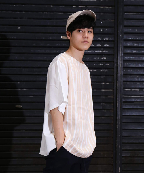 revertical(リバーティカル)の「ストライプ 接触冷感 配色 ダブルフェイス Tシャツ(Tシャツ/カットソー・メンズ・ブラック/ベージュ/ネイビー・M/L)」の14枚目の写真