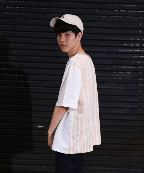 revertical(リバーティカル)の「ストライプ 接触冷感 配色 ダブルフェイス Tシャツ(Tシャツ/カットソー・メンズ・ブラック/ベージュ/ネイビー・M/L)」の16枚目の写真
