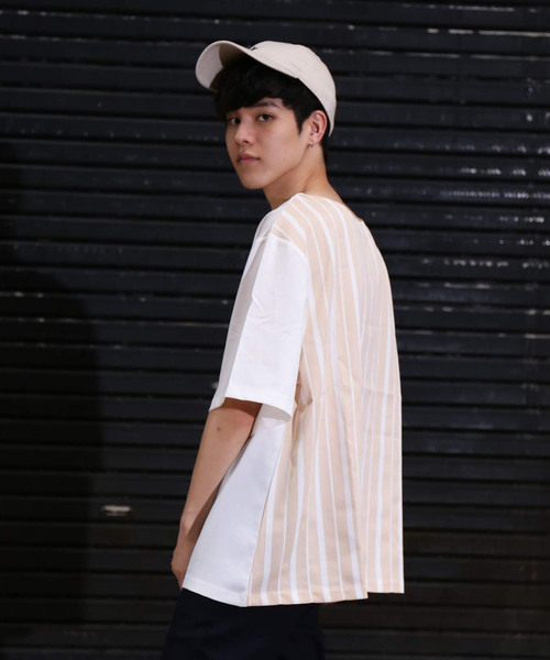 revertical(リバーティカル)の「ストライプ 接触冷感 配色 ダブルフェイス Tシャツ(Tシャツ/カットソー・メンズ・ブラック/ベージュ/ネイビー・M/L)」の18枚目の写真
