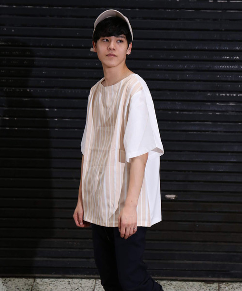 revertical(リバーティカル)の「ストライプ 接触冷感 配色 ダブルフェイス Tシャツ(Tシャツ/カットソー・メンズ・ブラック/ベージュ/ネイビー・M/L)」の20枚目の写真
