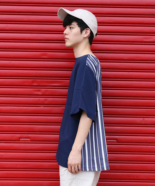 revertical(リバーティカル)の「ストライプ 接触冷感 配色 ダブルフェイス Tシャツ(Tシャツ/カットソー・メンズ・ブラック/ベージュ/ネイビー・M/L)」の21枚目の写真