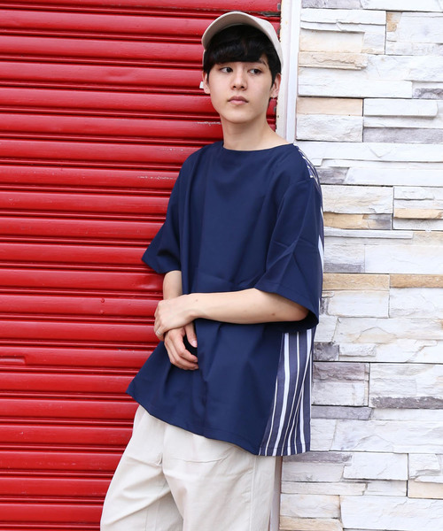 revertical(リバーティカル)の「ストライプ 接触冷感 配色 ダブルフェイス Tシャツ(Tシャツ/カットソー・メンズ・ブラック/ベージュ/ネイビー・M/L)」の22枚目の写真