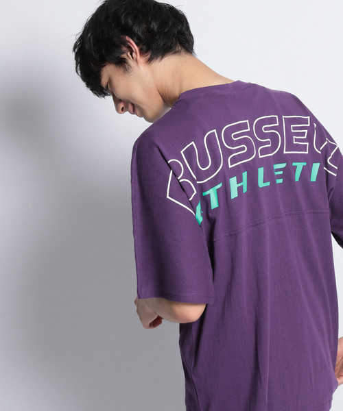 Russell Athletic（ラッセルアスレティック）の「【Russell Athletic(ラッセルアスレチック)】別注バックプリントポケT（Tシャツ/カットソー・メンズ・パープル/オフホワイト/マスタード/チャコール・LARGE）」の3枚目の写真