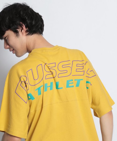 Russell Athletic（ラッセルアスレティック）の「【Russell Athletic(ラッセルアスレチック)】別注バックプリントポケT（Tシャツ/カットソー・メンズ・パープル/オフホワイト/マスタード/チャコール・LARGE）」の4枚目の写真