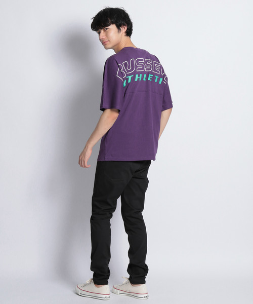 Russell Athletic（ラッセルアスレティック）の「【Russell Athletic(ラッセルアスレチック)】別注バックプリントポケT（Tシャツ/カットソー・メンズ・パープル/オフホワイト/マスタード/チャコール・LARGE）」の5枚目の写真
