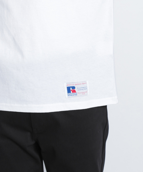 Russell Athletic（ラッセルアスレティック）の「【Russell Athletic(ラッセルアスレチック)】別注バックプリントポケT（Tシャツ/カットソー・メンズ・パープル/オフホワイト/マスタード/チャコール・LARGE）」の12枚目の写真