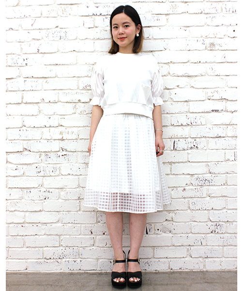 mystic（ミスティック）の「シースルータックスカート（スカート・レディース・オフホワイト/ベージュ/ネイビー・ﾌﾘ-）」の13枚目の写真