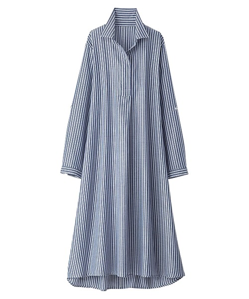 BELLUNA（ベルーナ）の「スキッパー衿デザインシャツワンピース（シャツワンピース・レディース・ブラウン/オフホワイト/ブルー・MEDIUM/LARGE/X-LARGE）」の3枚目の写真