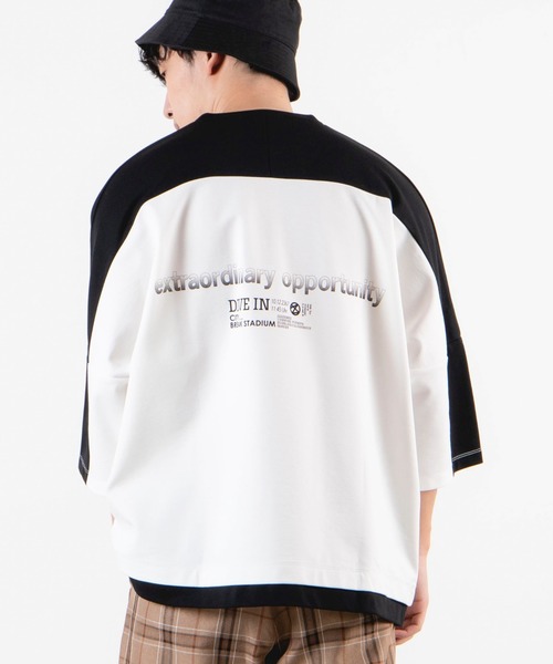 WEGO（ウィゴー）の「WEGO/ドルマン切替5分袖プルオーバー（Tシャツ/カットソー・メンズ・ホワイト/ワイン・MEDIUM/LARGE）」の2枚目の写真