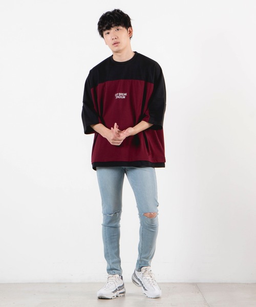 WEGO（ウィゴー）の「WEGO/ドルマン切替5分袖プルオーバー（Tシャツ/カットソー・メンズ・ホワイト/ワイン・MEDIUM/LARGE）」の17枚目の写真