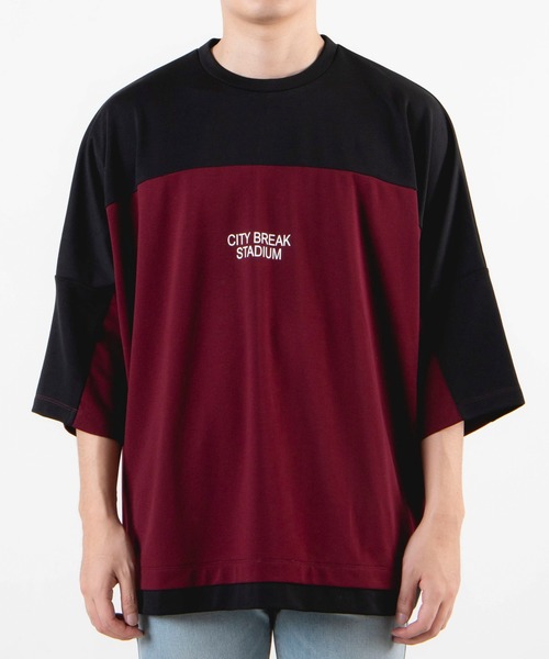 WEGO（ウィゴー）の「WEGO/ドルマン切替5分袖プルオーバー（Tシャツ/カットソー・メンズ・ホワイト/ワイン・MEDIUM/LARGE）」の6枚目の写真