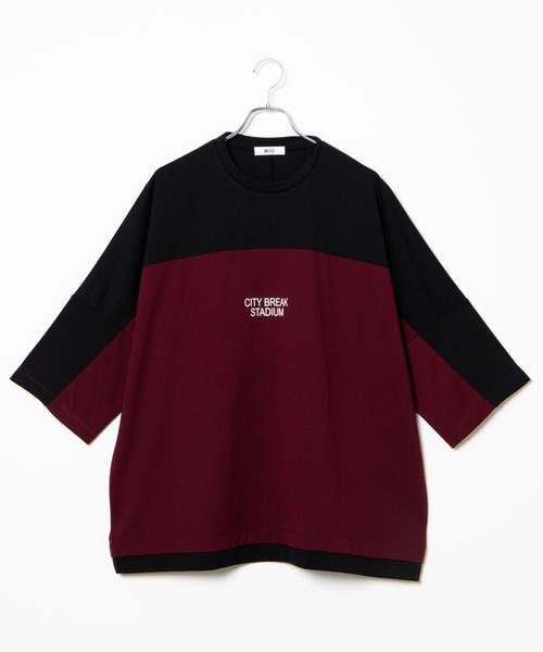 WEGO（ウィゴー）の「WEGO/ドルマン切替5分袖プルオーバー（Tシャツ/カットソー・メンズ・ホワイト/ワイン・MEDIUM/LARGE）」の4枚目の写真