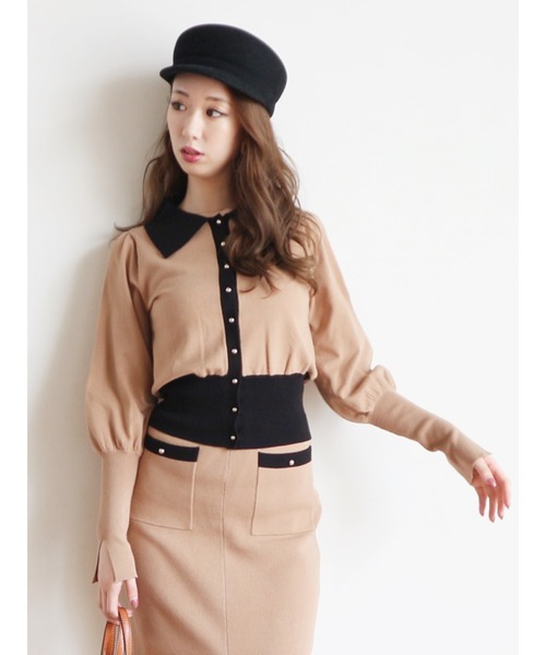 ROYAL PARTY（ロイヤルパーティー）の「襟付バイカラーニットカーディガン（ニット/セーター・レディース・ベージュ/オレンジ/ブラック・FREE）」の3枚目の写真