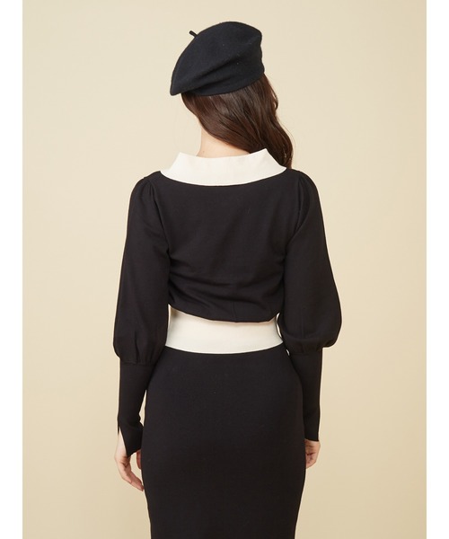 ROYAL PARTY（ロイヤルパーティー）の「襟付バイカラーニットカーディガン（ニット/セーター・レディース・ベージュ/オレンジ/ブラック・FREE）」の5枚目の写真