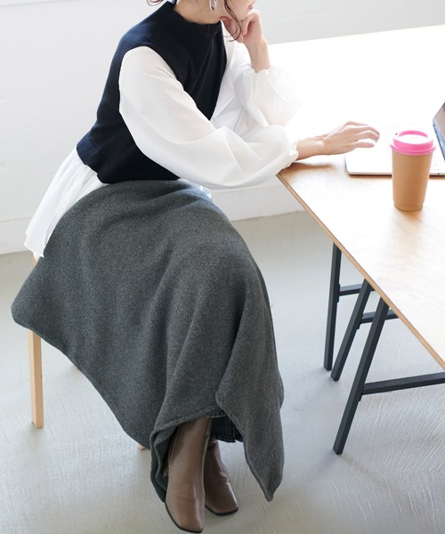 coca（coca）（コカ）の「着られるブランケットニットショール（ストール/ショール・レディース・チャコールグレー/グレー/ベージュ/ブラック・ONE SIZE）」の3枚目の写真