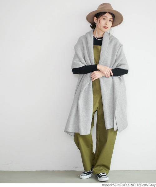 coca（coca）（コカ）の「着られるブランケットニットショール（ストール/ショール・レディース・チャコールグレー/グレー/ベージュ/ブラック・ONE SIZE）」の7枚目の写真