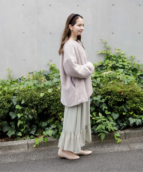 flower（フラワー）の「フラッフィーコート 2（ムートンコート・レディース・ブラウン/ピンク・FREE）」の4枚目の写真