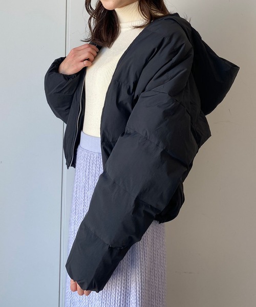 earth music&ecology(アースミュージックアンドエコロジー)の「パウダー綿ショートブルゾン *(ブルゾン・レディース・ピンク/ミント/サックスブルー/アイボリー/ブラック/ベージュ・M/L)」の10枚目の写真