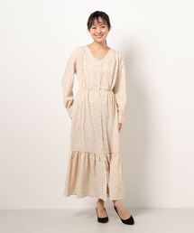 ドット前開きティアードワンピース