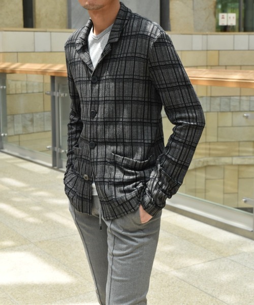 TRANSIT（トランジット）の「TRANSIT/トランジット/KNIT JACKET（テーラードジャケット・メンズ・チャコール・SMALL）」の5枚目の写真