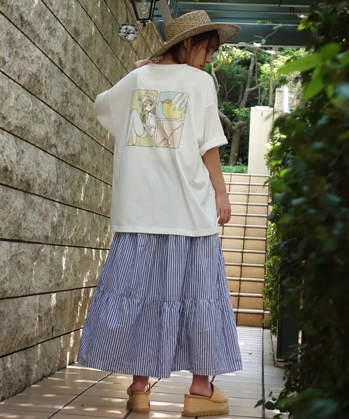 anown（アノン）の「オーバーサイズ 花刺繍 バックイラストプリント 半袖カットソー Tシャツ【イラストレーターden×anown 限定コラボ】（Tシャツ/カットソー・レディース・ベージュ/オフホワイト/チャコール・FREE）」の11枚目の写真