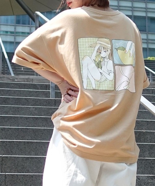 anown（アノン）の「オーバーサイズ 花刺繍 バックイラストプリント 半袖カットソー Tシャツ【イラストレーターden×anown 限定コラボ】（Tシャツ/カットソー・レディース・ベージュ/オフホワイト/チャコール・FREE）」の6枚目の写真