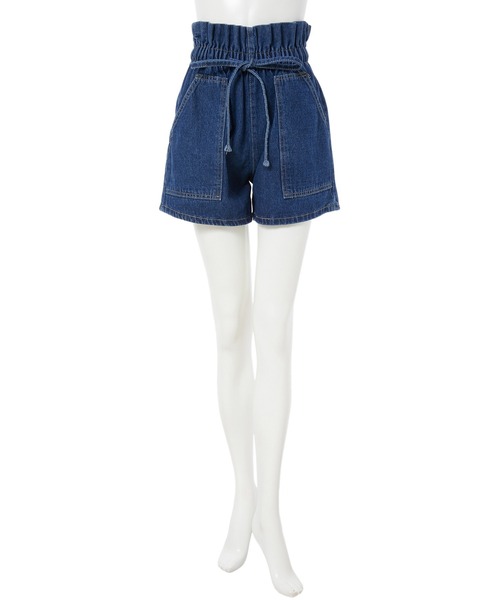 fifth calin（フィフスカラン）の「ウエストリボンデニムショートパンツ（デニムパンツ・レディース・ブルー・SMALL/MEDIUM/LARGE）」の2枚目の写真