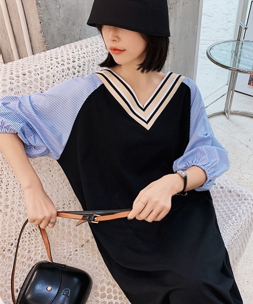 SVEC(シュベック)の「バルーンスリーブ ロング ドッキング オーバーサイズ ワンピース(ワンピース・レディース・ブラック・XL)」の4枚目の写真