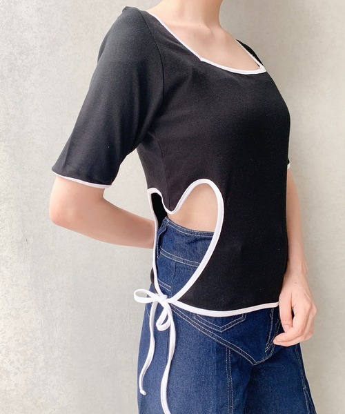 lilLilly（リルリリー）の「サイドハートトップス（Tシャツ/カットソー・レディース・アイボリー/ブラック×ホワイト/ブラック×ブラック/ミント/ピンク・FREE）」の3枚目の写真