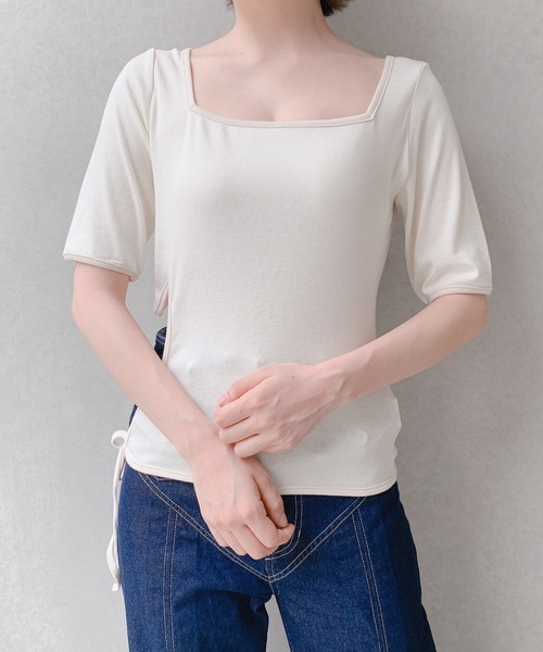 lilLilly（リルリリー）の「サイドハートトップス（Tシャツ/カットソー・レディース・アイボリー/ブラック×ホワイト/ブラック×ブラック/ミント/ピンク・FREE）」の12枚目の写真
