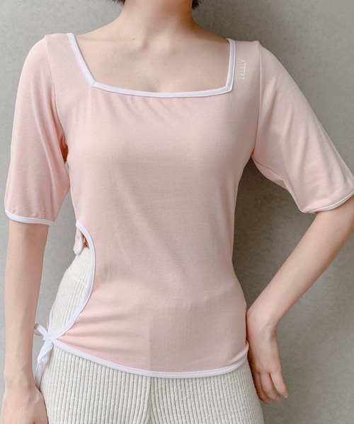 lilLilly（リルリリー）の「サイドハートトップス（Tシャツ/カットソー・レディース・アイボリー/ブラック×ホワイト/ブラック×ブラック/ミント/ピンク・FREE）」の6枚目の写真