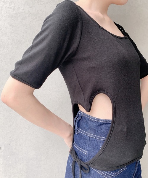 lilLilly（リルリリー）の「サイドハートトップス（Tシャツ/カットソー・レディース・アイボリー/ブラック×ホワイト/ブラック×ブラック/ミント/ピンク・FREE）」の8枚目の写真