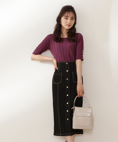 PROPORTION BODY DRESSING（プロポーションボディドレッシング）の「フロント釦デニムタイトスカート / 1211220910（スカート・レディース・ダークネイビー/ブラック・MEDIUM/SMALL）」の5枚目の写真