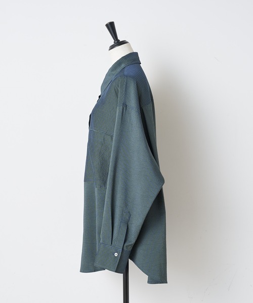 BEARDSLEY（ビアズリー）の「ストライプ切替シャツ（シャツ/ブラウス・レディース・ダークグリーン・FREE）」の5枚目の写真