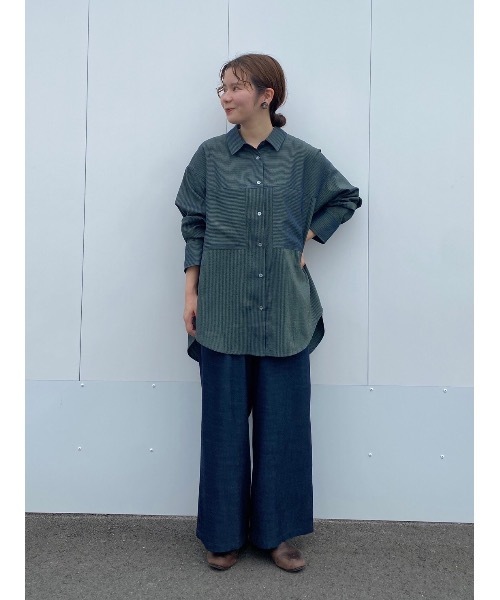 BEARDSLEY（ビアズリー）の「ストライプ切替シャツ（シャツ/ブラウス・レディース・ダークグリーン・FREE）」の7枚目の写真