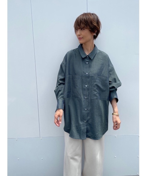 BEARDSLEY（ビアズリー）の「ストライプ切替シャツ（シャツ/ブラウス・レディース・ダークグリーン・FREE）」の9枚目の写真