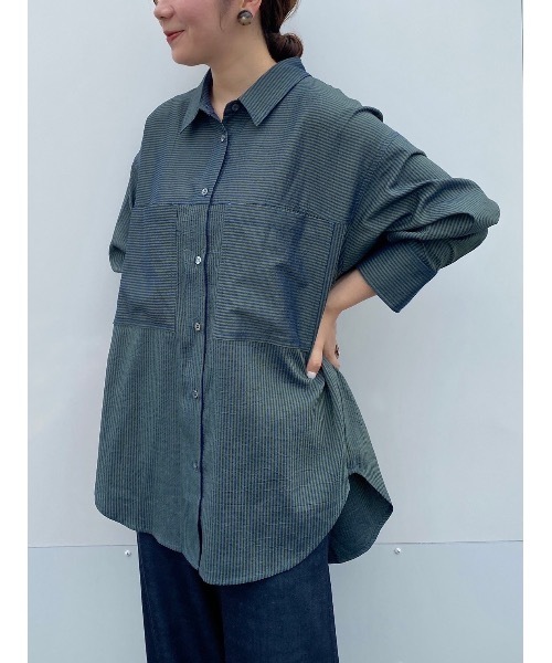 BEARDSLEY（ビアズリー）の「ストライプ切替シャツ（シャツ/ブラウス・レディース・ダークグリーン・FREE）」の21枚目の写真