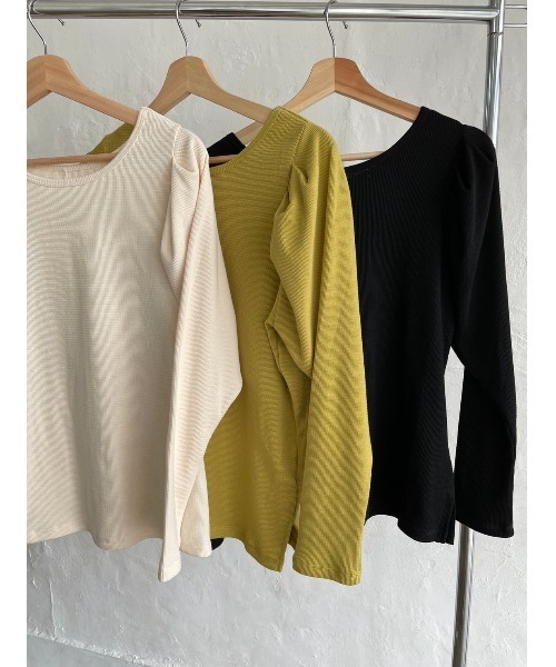 DAIS-Y（デイジー）の「ハニカムテレコパワショルプルオーバー（Tシャツ/カットソー・レディース・イエロー/アイボリー/ブラック・FREE）」の7枚目の写真