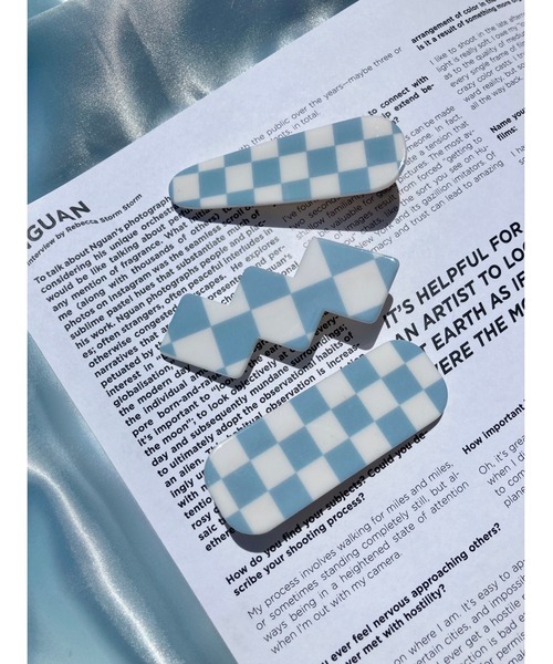 WC（ダブル シー）の「3Pフラッグチェッククリップ（バレッタ/ヘアクリップ・レディース・サックスブルー/グリーン/パープル・FREE）」の2枚目の写真