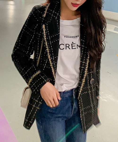 Jasmine Grandiflorum（ジャスミングランディフローラム）の「【Jasmine】ツイードテーラードジャケット（テーラードジャケット・レディース・ブラック/ホワイト/ホワイト系その他/ブラック系その他・SMALL/MEDIUM/LARGE）」の3枚目の写真