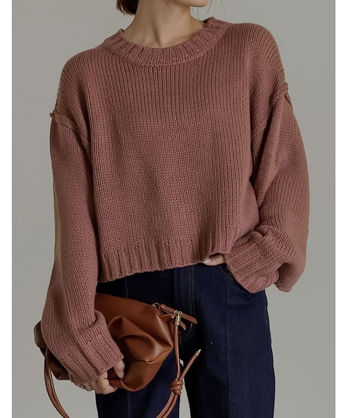 Re:EDIT(リエディ)の「アウトリンキングクロップドニットプルオーバー(ニット/セーター・レディース・ブラック/ブラウン/ピンク/グリーン/アイボリー・MEDIUM/LARGE)」の5枚目の写真