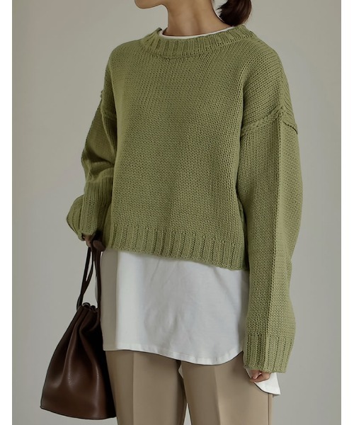 Re:EDIT(リエディ)の「アウトリンキングクロップドニットプルオーバー(ニット/セーター・レディース・ブラック/ブラウン/ピンク/グリーン/アイボリー・MEDIUM/LARGE)」の4枚目の写真