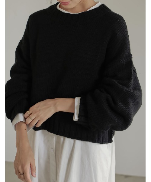 Re:EDIT(リエディ)の「アウトリンキングクロップドニットプルオーバー(ニット/セーター・レディース・ブラック/ブラウン/ピンク/グリーン/アイボリー・MEDIUM/LARGE)」の22枚目の写真