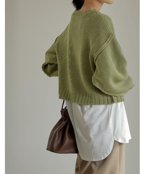 Re:EDIT(リエディ)の「アウトリンキングクロップドニットプルオーバー(ニット/セーター・レディース・ブラック/ブラウン/ピンク/グリーン/アイボリー・MEDIUM/LARGE)」の9枚目の写真