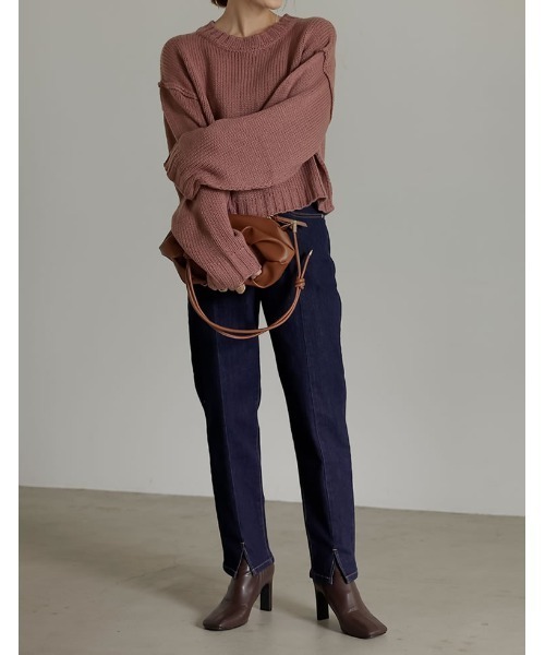 Re:EDIT(リエディ)の「アウトリンキングクロップドニットプルオーバー(ニット/セーター・レディース・ブラック/ブラウン/ピンク/グリーン/アイボリー・MEDIUM/LARGE)」の7枚目の写真