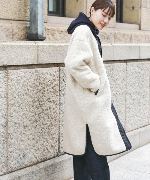 FORK&SPOON（フォークアンドスプーン）の「FORK&SPOON　リバーシブルボアロングコート（ノーカラージャケット・レディース・ホワイト系その他/ブルー系その他・ONE）」の9枚目の写真