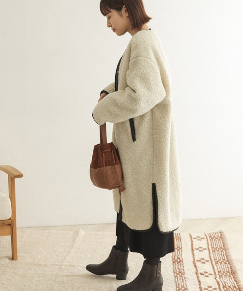 FORK&SPOON（フォークアンドスプーン）の「FORK&SPOON　リバーシブルボアロングコート（ノーカラージャケット・レディース・ホワイト系その他/ブルー系その他・ONE）」の10枚目の写真